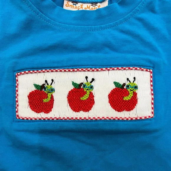 Bundle of 3 Smock Monkey Applique and Smocked Tee Shirts Puppy, Tractor, Apple - Picture 2 of 7